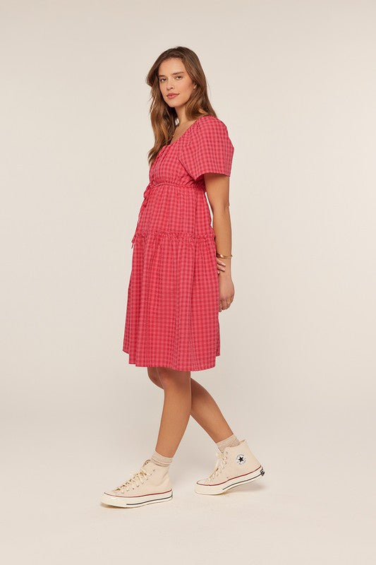 The Rio Gingham Dress in Hot Pink
