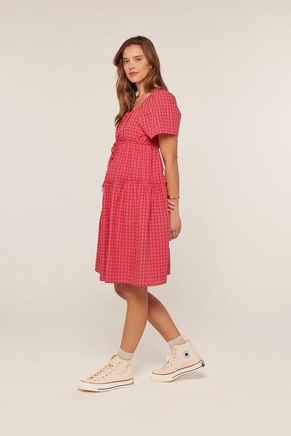 The Rio Gingham Dress in Hot Pink