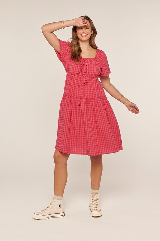 The Rio Gingham Dress in Hot Pink
