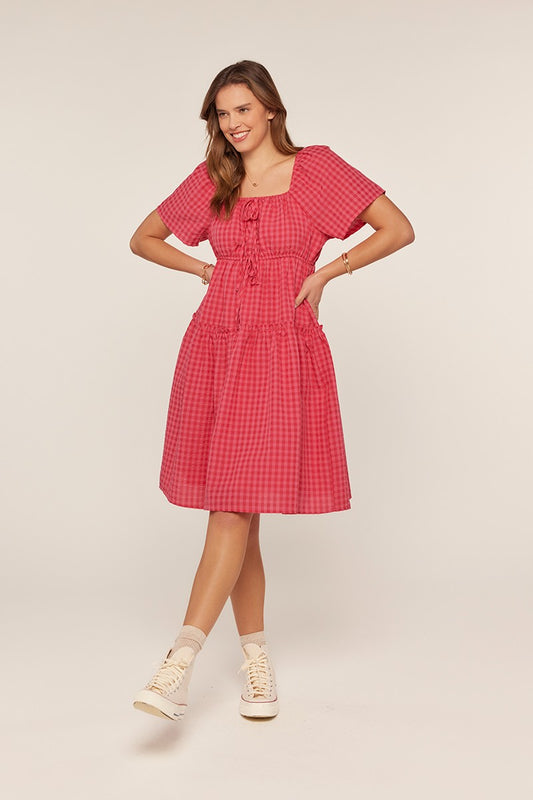 The Rio Gingham Dress in Hot Pink