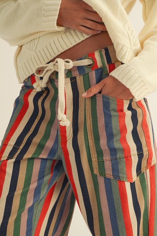 The Cleo Belted Pant in Striped Multi