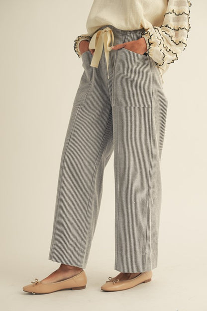 The Rafael Drawstring Pant in Gray Stripe