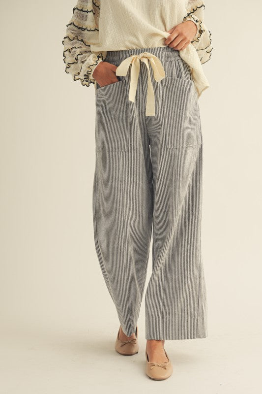 The Rafael Drawstring Pant in Gray Stripe