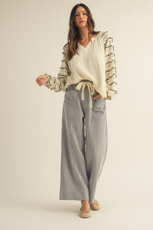 The Rafael Drawstring Pant in Gray Stripe