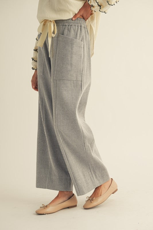 The Rafael Drawstring Pant in Gray Stripe