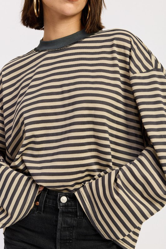 The Brielle Striped Top in Taupe