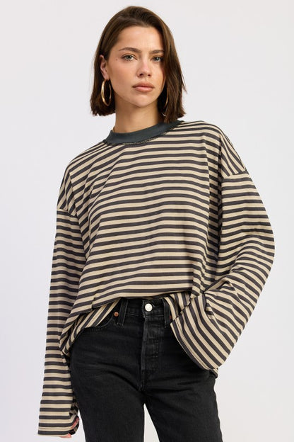 The Brielle Striped Top in Taupe