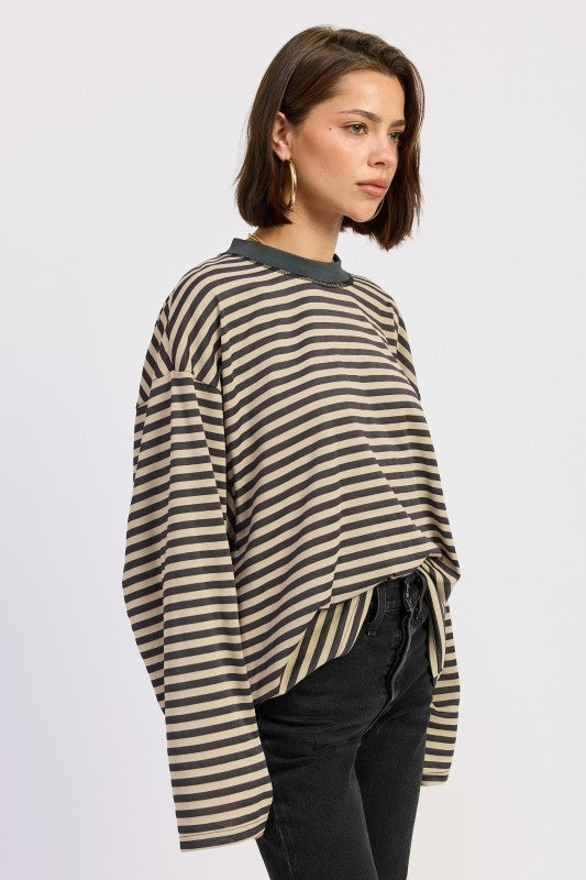The Brielle Striped Top in Taupe