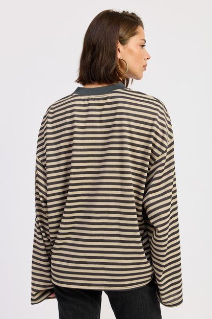 The Brielle Striped Top in Taupe