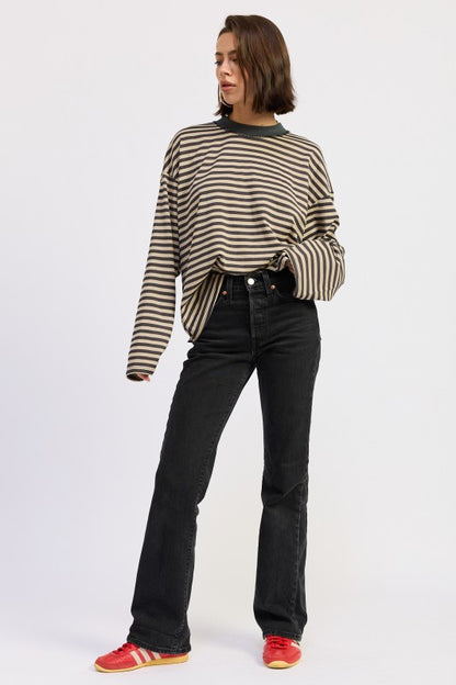 The Brielle Striped Top in Taupe