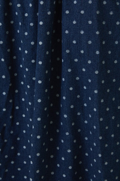 The Ivy Sleeveless Dress in Denim-Cream Dot