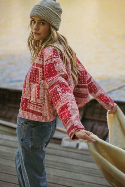 The Breena Bandana Patchwork Quilted Jacket in Red