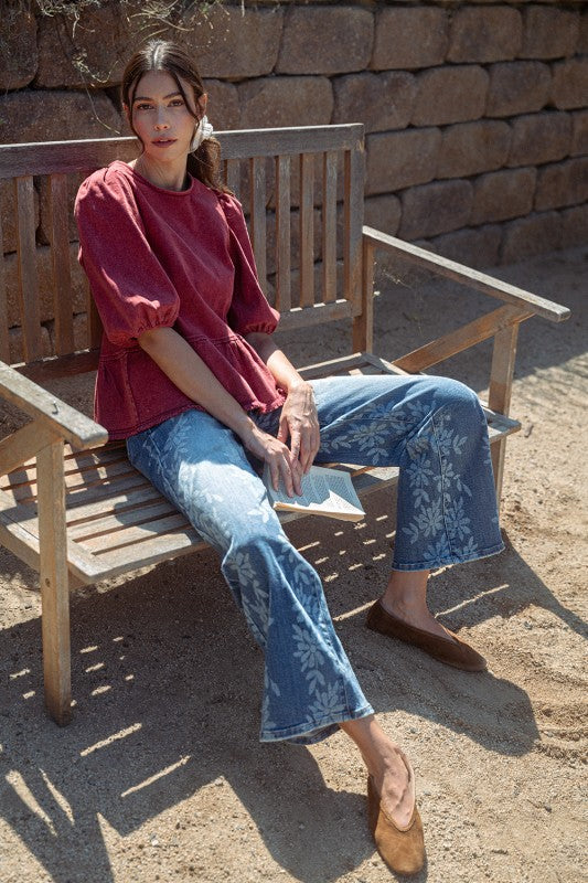 The Darci Denim Blouse in Maroon