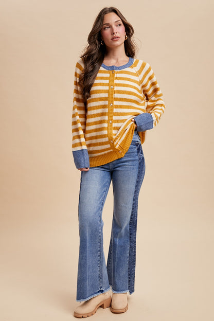 The Finch Cardigan in Mustard Stripe