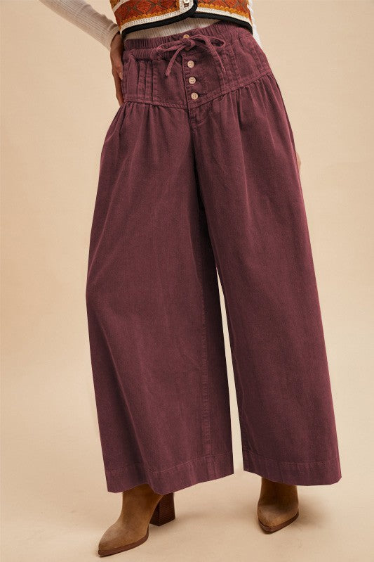 The Karla Corduroy Pin Tuck Pant in Wine