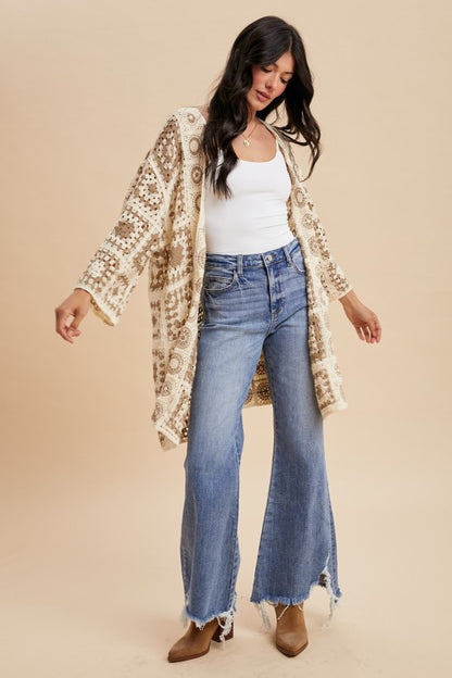 The Tova Crochet Cardigan in Cream + Mocha