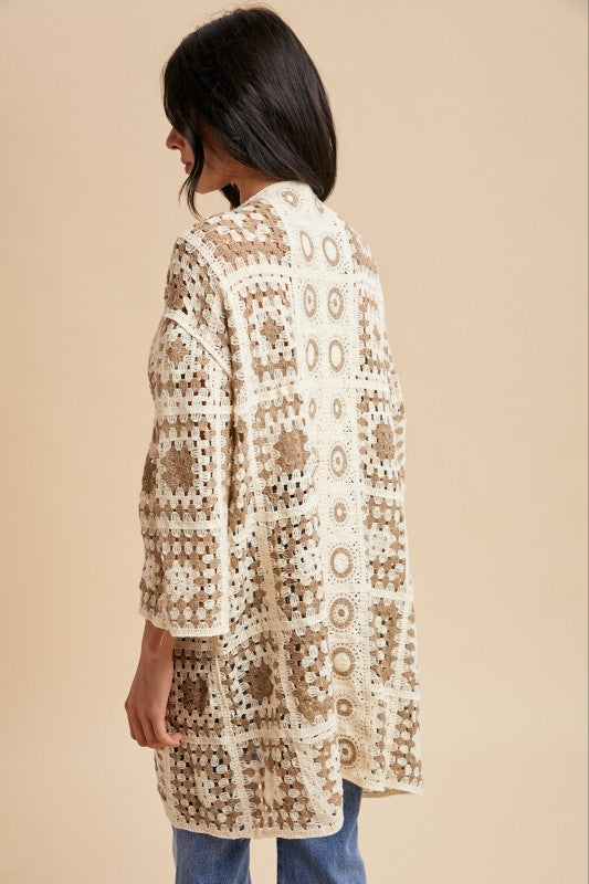 The Tova Crochet Cardigan in Cream + Mocha