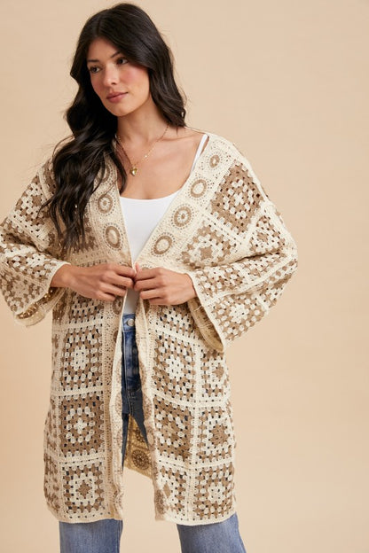 The Tova Crochet Cardigan in Cream + Mocha