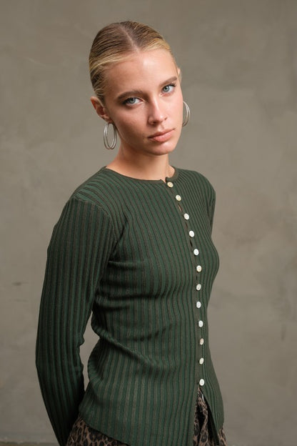 The Daphne Button - Down Top in Moss Green