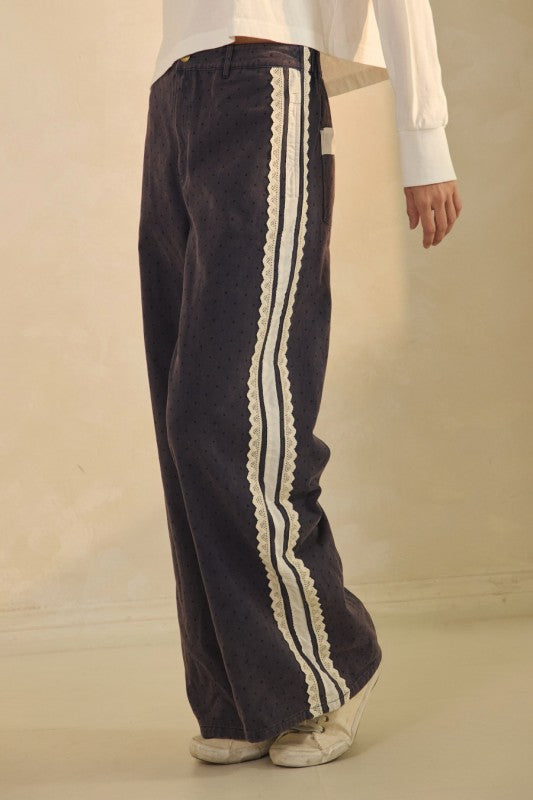 The Mabel Polka Dot Denim Pant in Navy