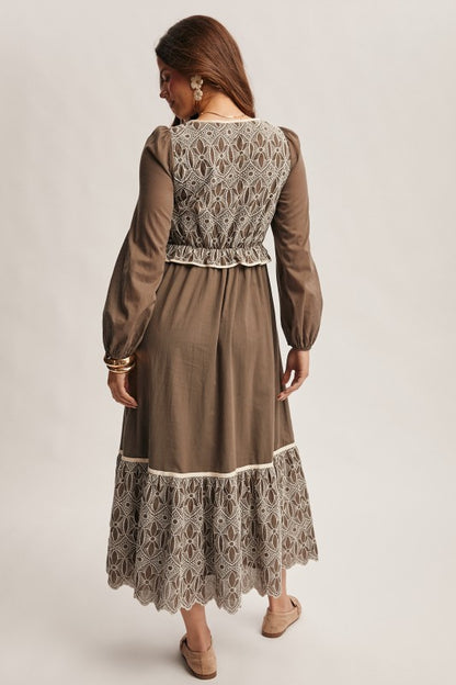 The Isolde Embroidered Dress in Olive
