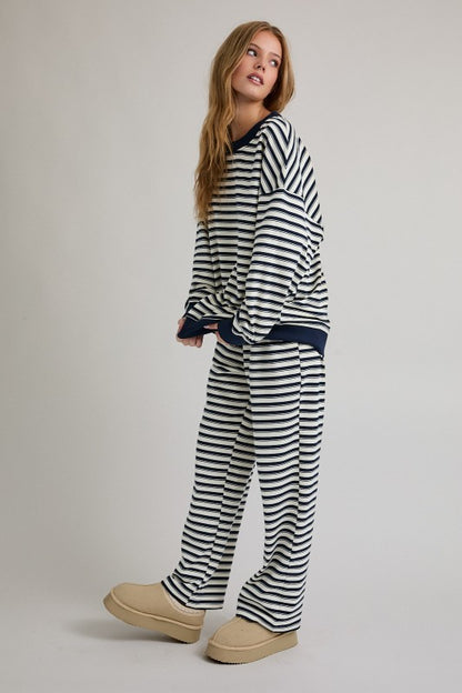 The Lowe Striped Set in Navy + Cream