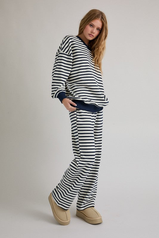 The Lowe Striped Set in Navy + Cream