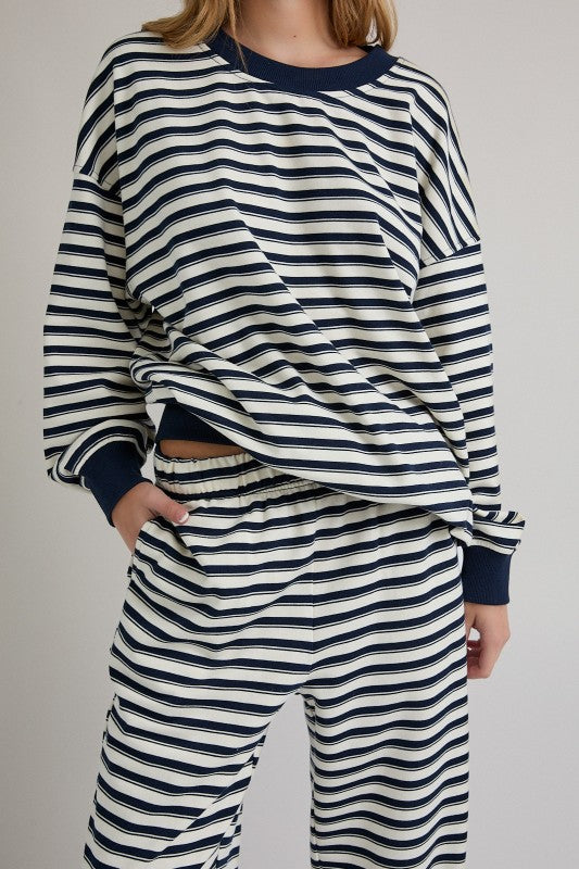 The Lowe Striped Set in Navy + Cream