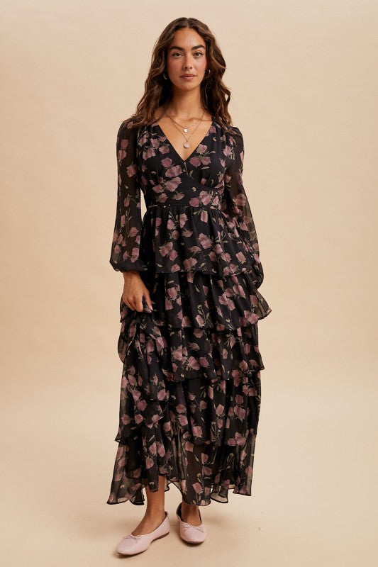 The Alonna Floral Dress in Midnight Rose