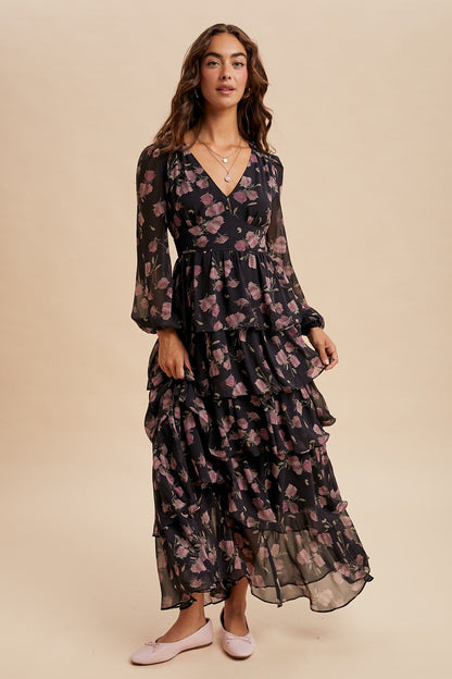 The Alonna Floral Dress in Midnight Rose