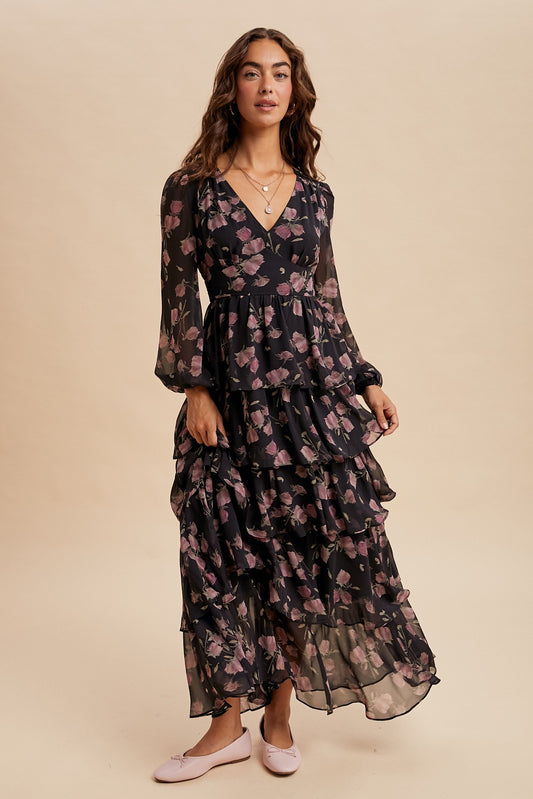 The Alonna Floral Dress in Midnight Rose