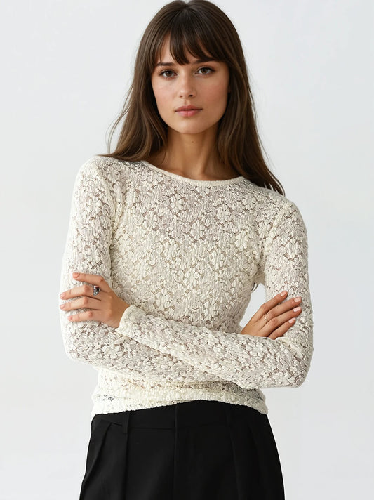 The Elise Floral Long Sleeve Top in Ivory