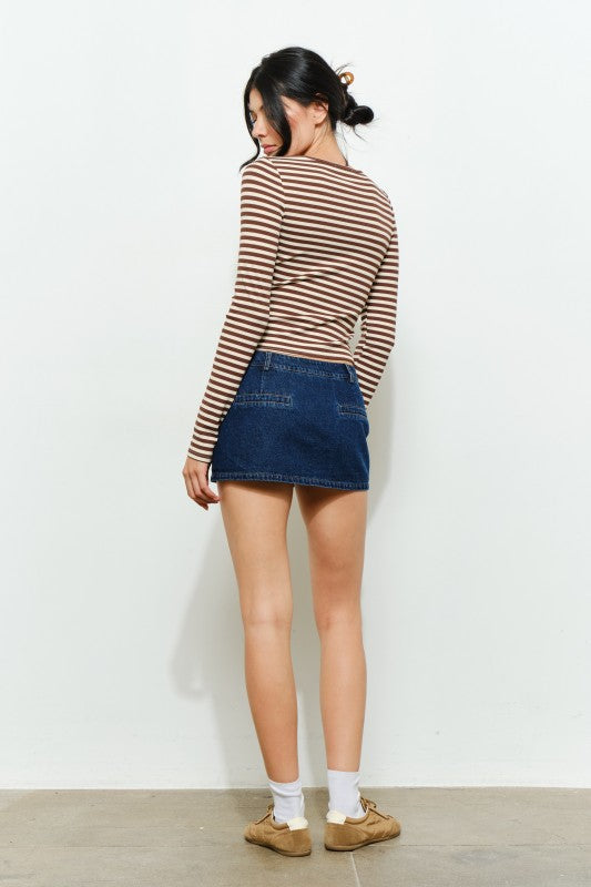 The Lorelei Striped Ribbed Blouse in Brown