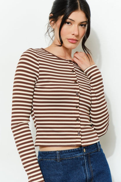 The Lorelei Striped Ribbed Blouse in Brown
