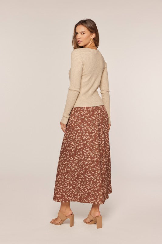 The Lyle Floral Skirt in Brown