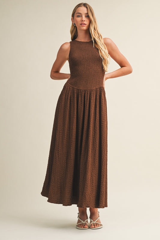 The Wynn textured dress in dark brown