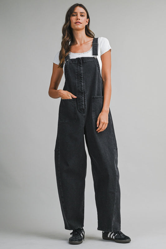 The Banks Denim Overalls in Washed Black