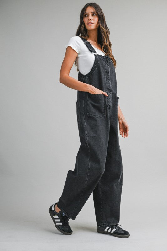 The Banks Denim Overalls in Washed Black