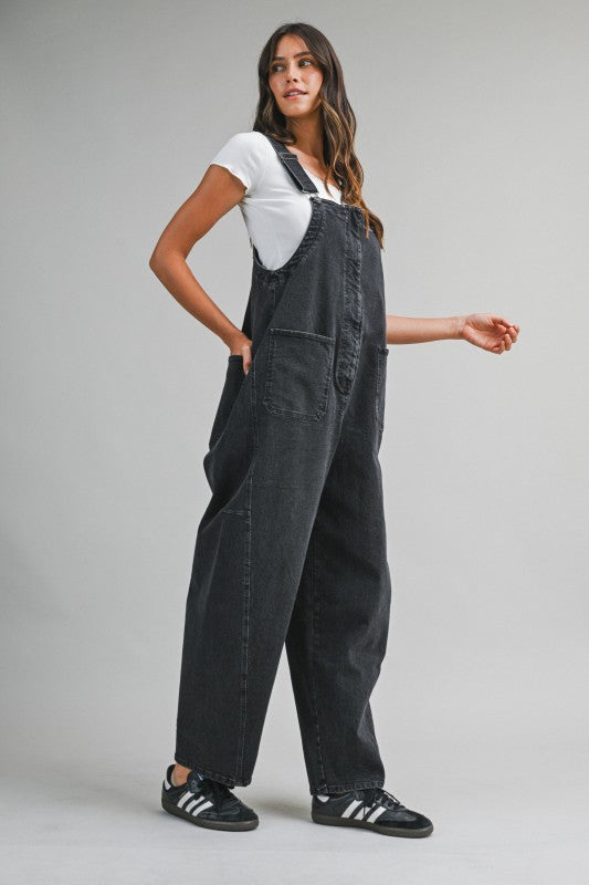 The Banks Denim Overalls in Washed Black