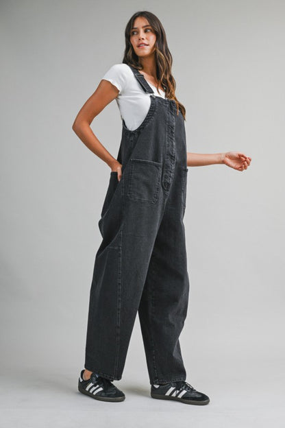The Banks Denim Overalls in Washed Black