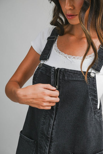 The Banks Denim Overalls in Washed Black