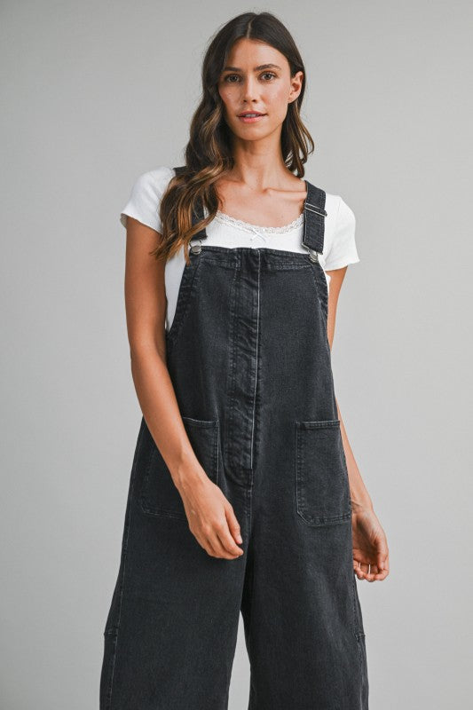 The Banks Denim Overalls in Washed Black