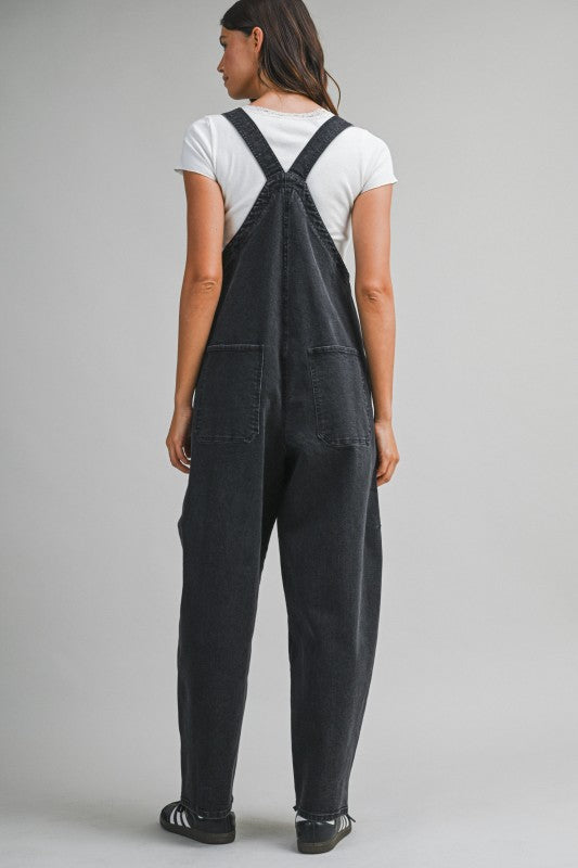 The Banks Denim Overalls in Washed Black