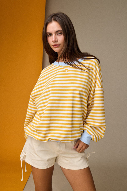 The Vada Pullover in Yellow Stripe