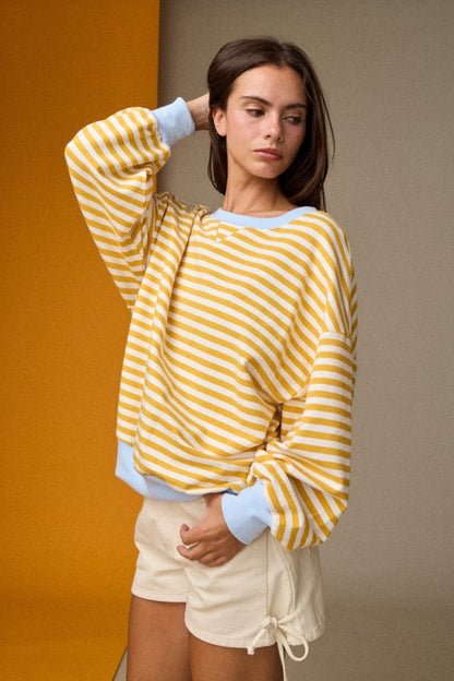 The Vada Pullover in Yellow Stripe