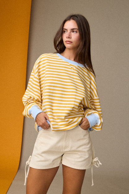 The Vada Pullover in Yellow Stripe