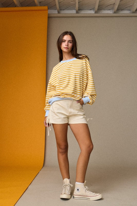 The Vada Pullover in Yellow Stripe