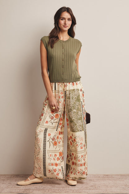 Ribbed button-front knit tank in eucalyptus. 