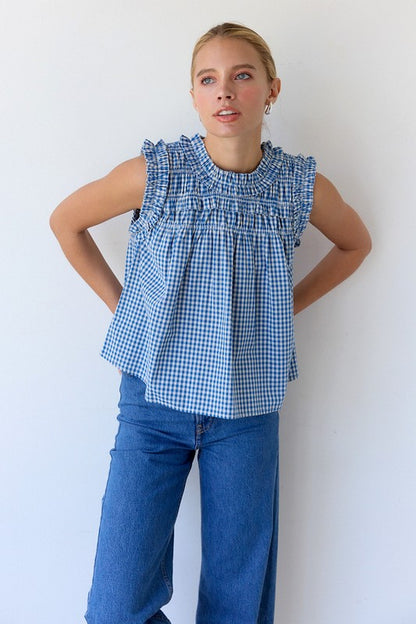 The Capri Gingham Blouse in Blue