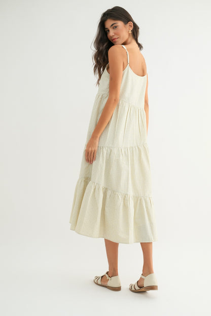 The Dinah Tiered Plaid Dress in Cream + Taupe